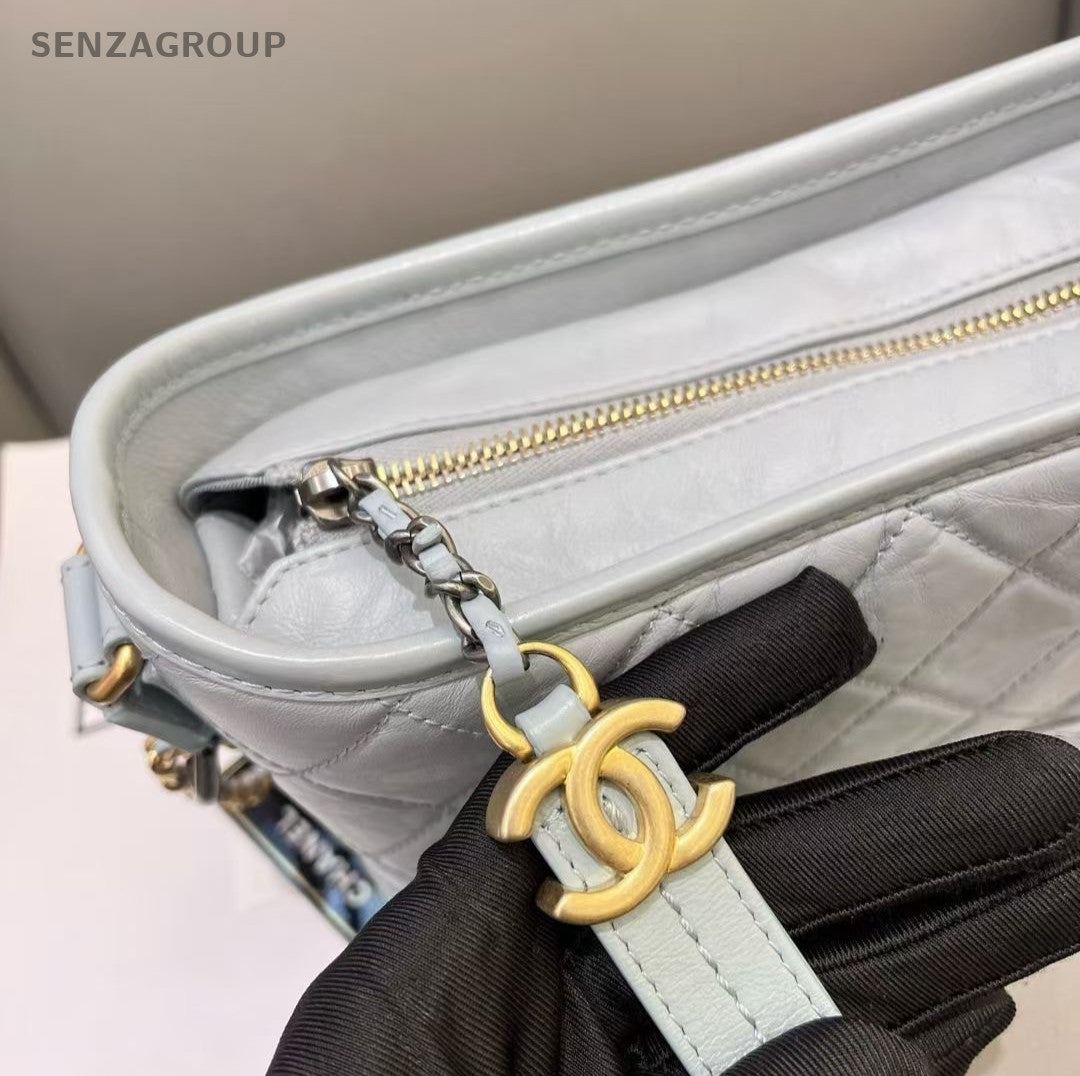 Chanel Gabrielle PM Chain Shoulder Bag Blue Gold Women Classic Diamond