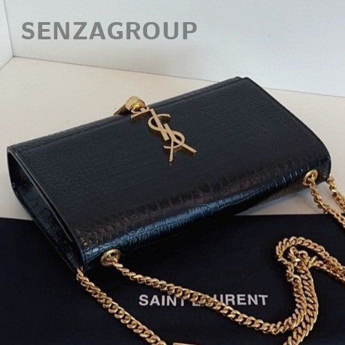 Saint Laurent Kate MM Chain Shoulder Bag Crossbody Black Gold Women Classic