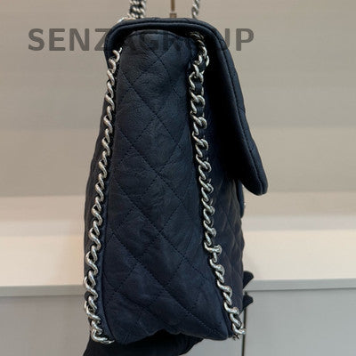 Chanel Classic Quilted Blue Silver Chain Shoulder Crossbody Bag