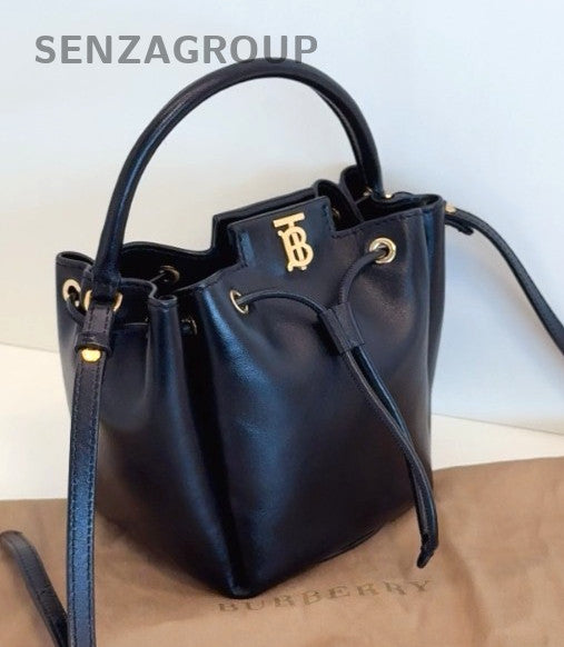 Burberry Classic Logo Bucket mini Top Handle Crossbody bag Black Gold Women