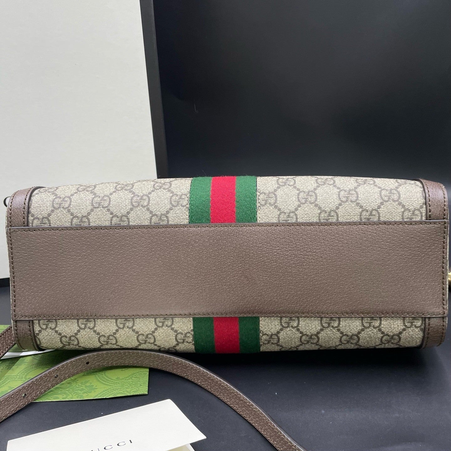 Gucci Boston Ophidia Top Handle Crossbody Brown Gold Used Women Classic