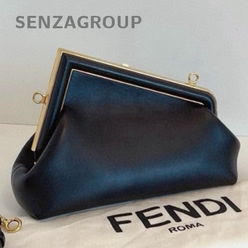 Fendi First Bag PM Black Gold Clutch Crossbody Women Classic Design Fashion