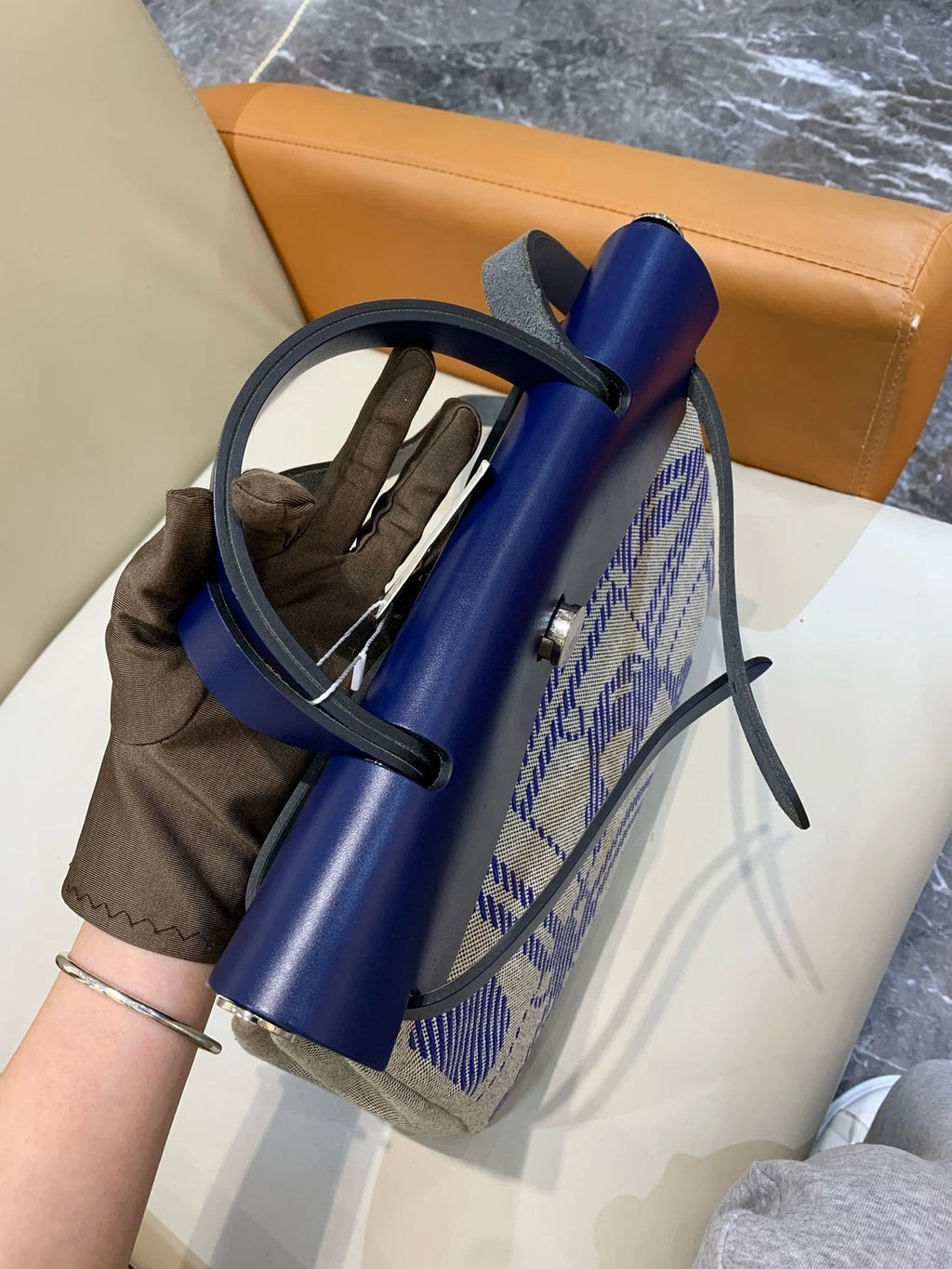 Hermes Herbag31 Canvas Tote Bag For Women Ink Blue Silver