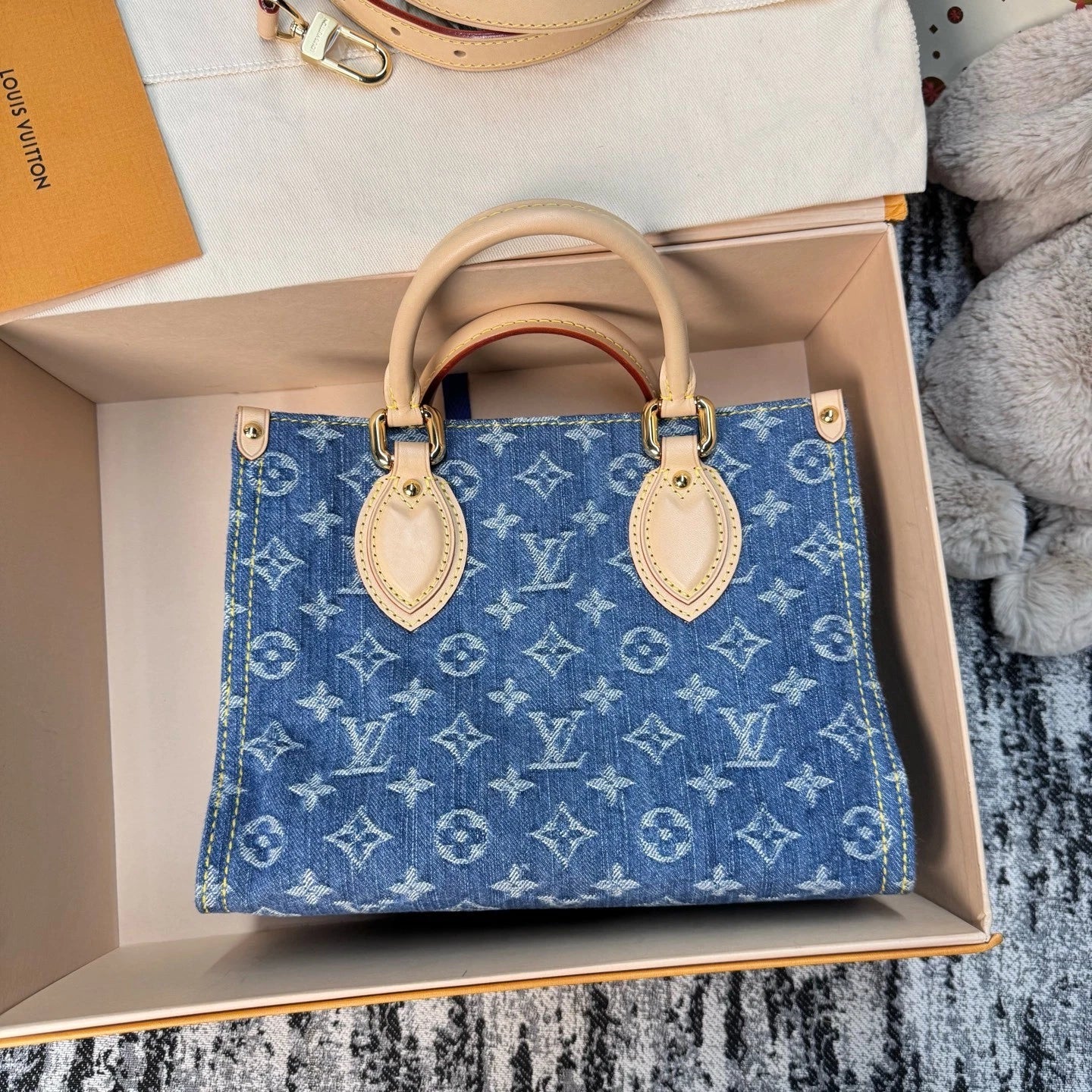 Louis Vuitton Blue Denim Onthego PM Small Tote Bag For Women
