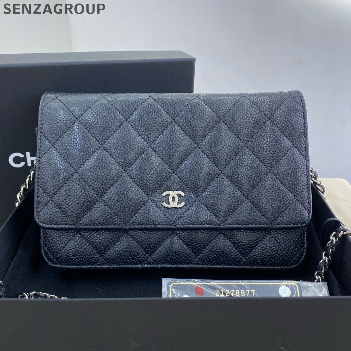 Chanel Black Silver Quilted Calfskin WOC Chain Shoulder Crossbody Bag