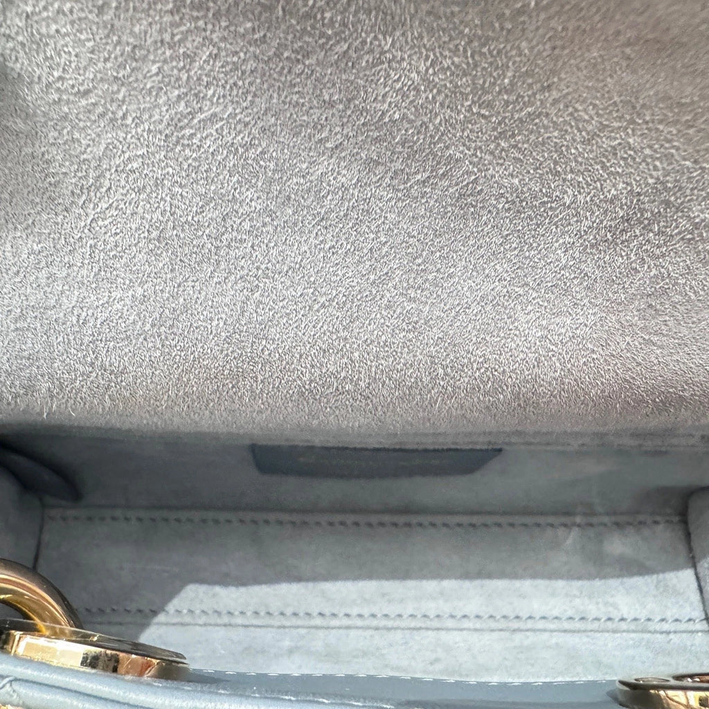 Christian Dior D Joy Mini Cannage Blue Handbag Crossbody 2Straps Gold Hardware