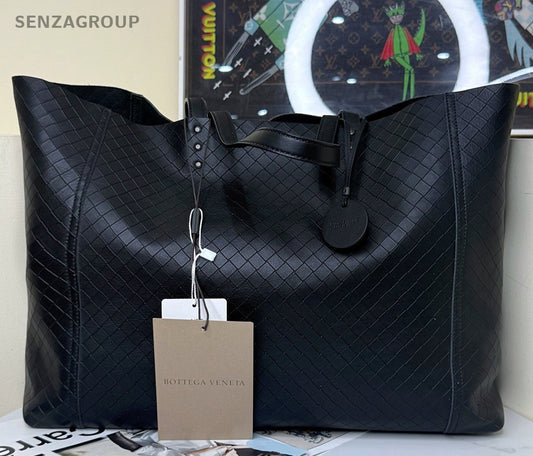 Bottega Veneta Woven Tote Handbag Black Used Women Classic Fashion