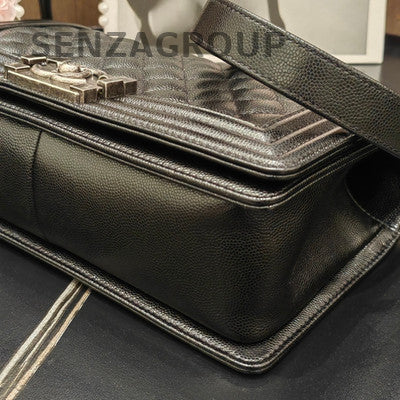 Chanel Le Boy Black Silver Medium Quilted Chain Shoulder Bag Classic
