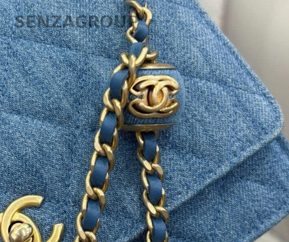 Chanel WOC Denim Chain Shoulder Bag Crossbody Diamond Blue Gold Women Classic