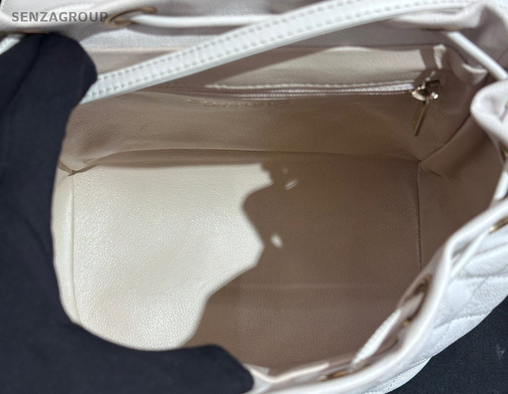 Chanel Vanity Calfskin Chain Backpack White Gold Used Women Classic