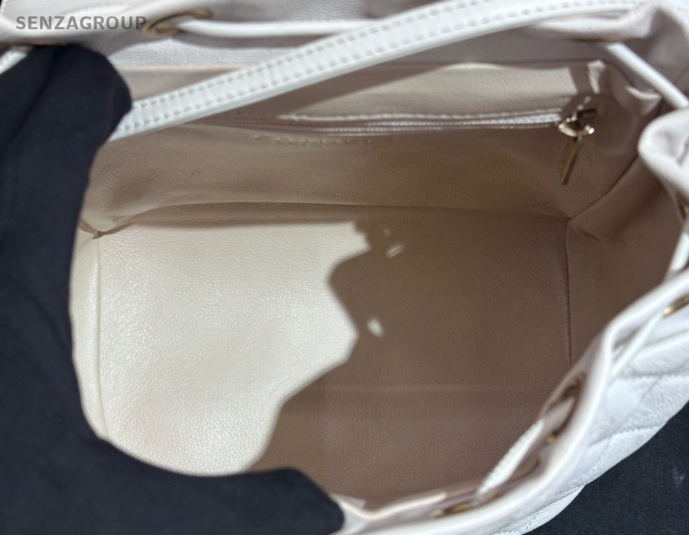 Chanel Vanity Calfskin Chain Backpack White Gold Used Women Classic