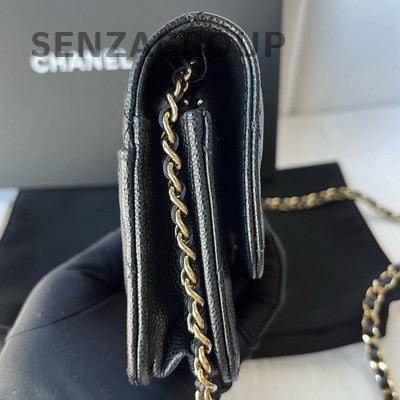 Chanel Black Gold CF Calfskin WOC Chain Shoulder Crossbody Bag Quilted