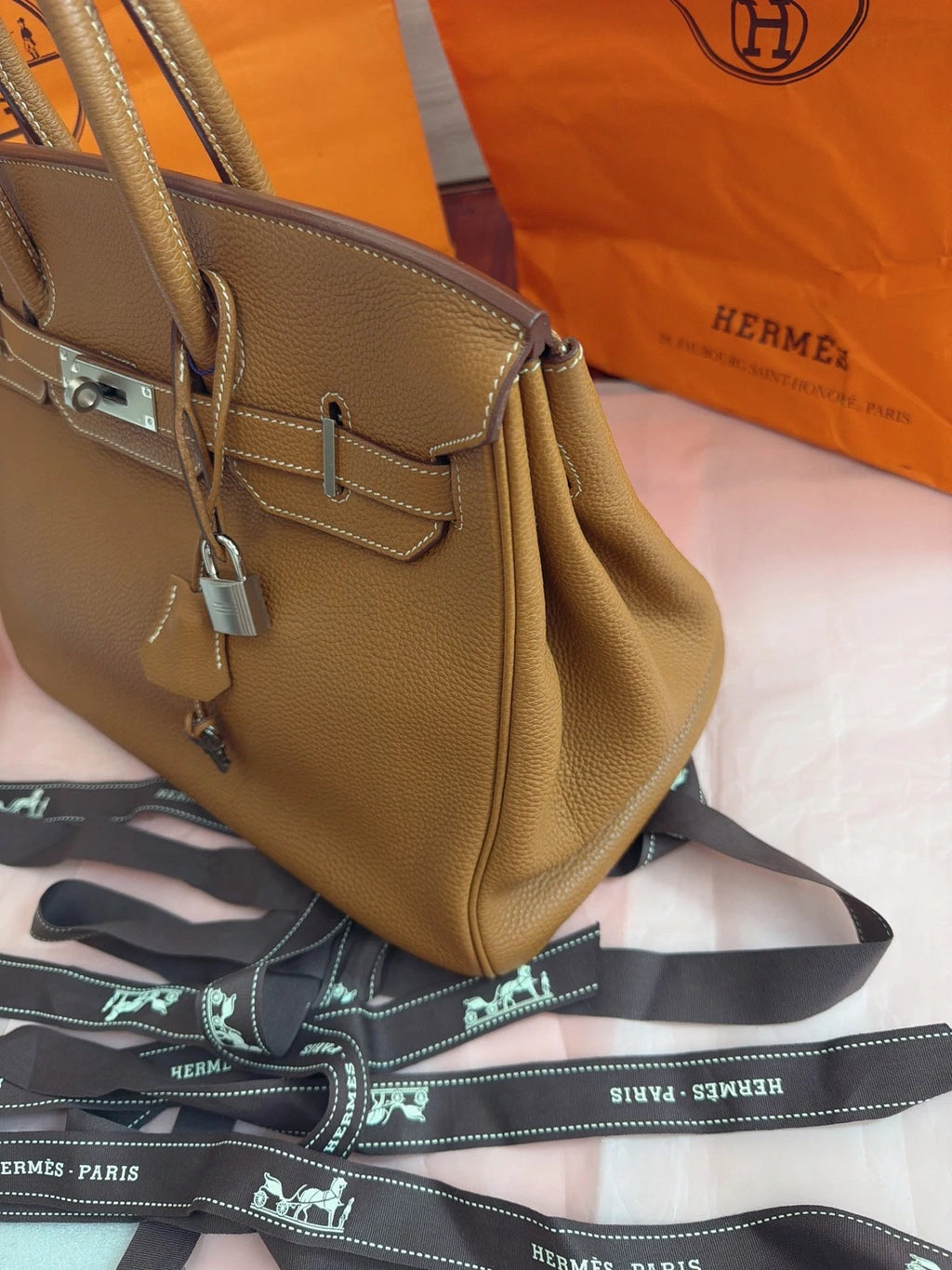 Hermes Birkin35 Top Handle Bag Brown Silver Used Women Classic