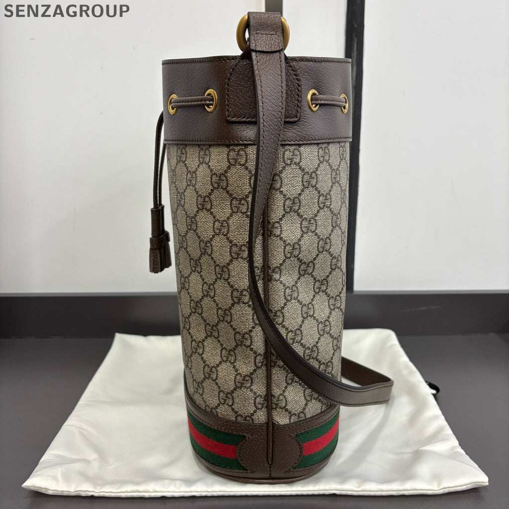 Gucci Ophidia Drawstring Bucket Bag Brown Crossbody Shoulder Bag Women