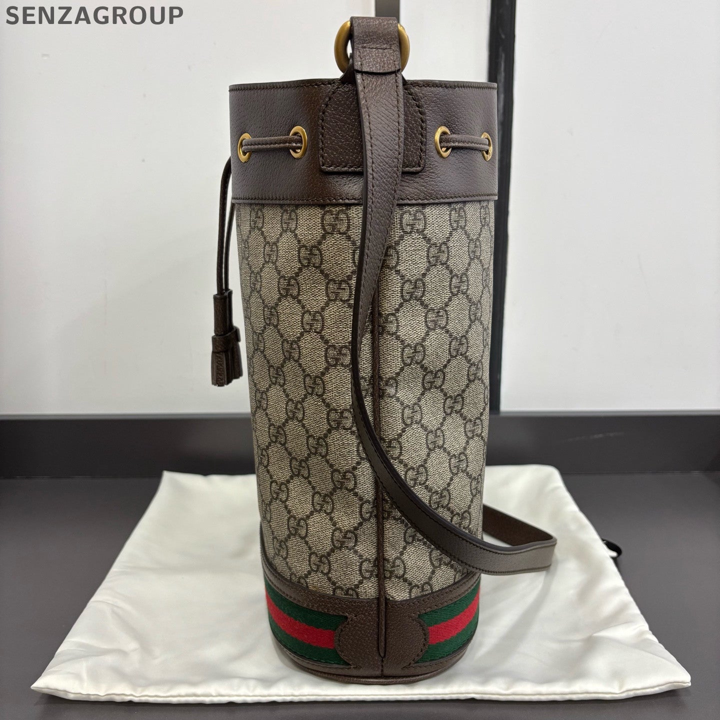 Gucci Ophidia Drawstring Bucket Bag Brown Crossbody Shoulder Bag Women