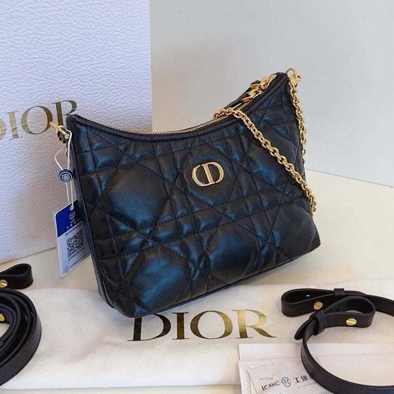 Excellent Christian Dior Miss DIOR Hobo Black Quilted Calfskin Handbag Crossbody