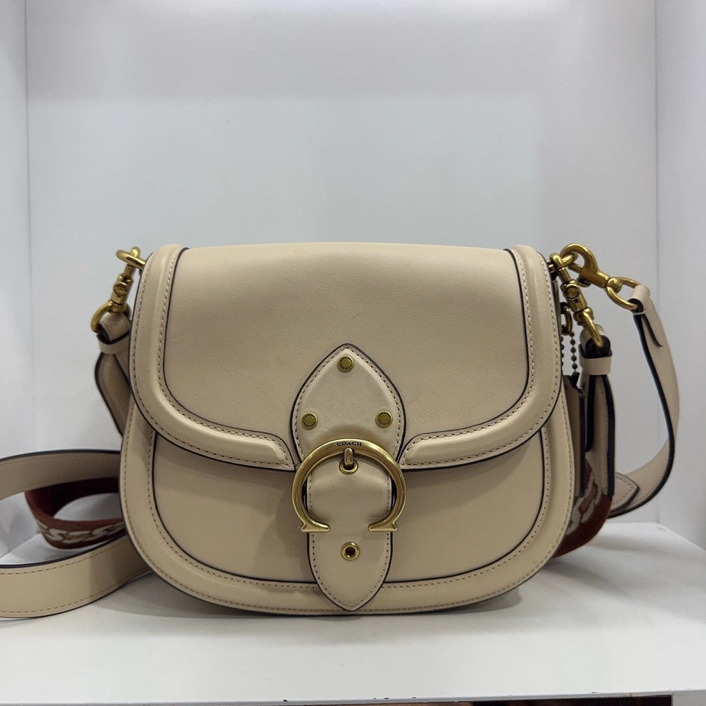 COACH Women's Medium White Leather Vintage Flap Saddle Shoulder Crossbody