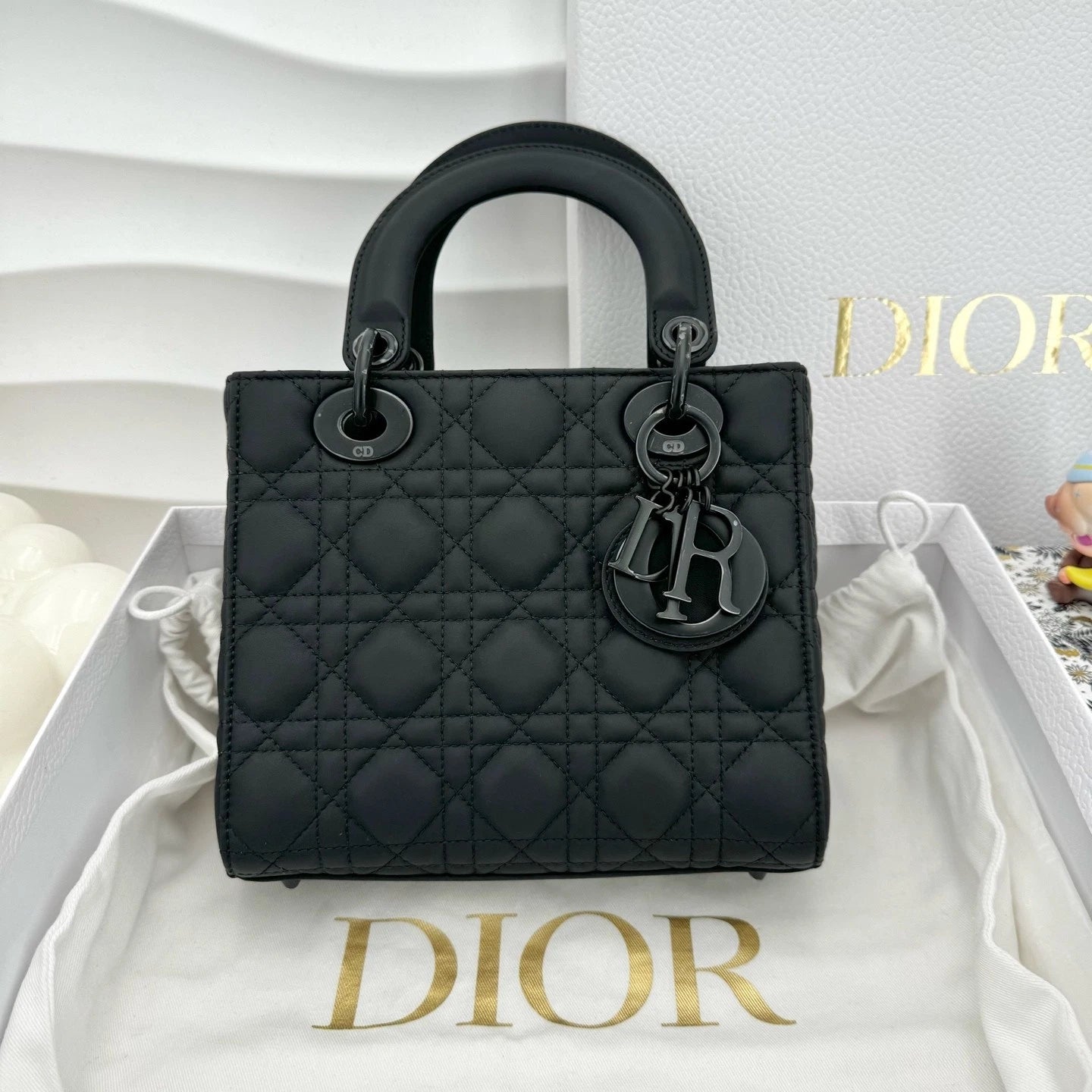 New Dior Black Matte Calfskin Lady Dior Top Handle Bag For Women