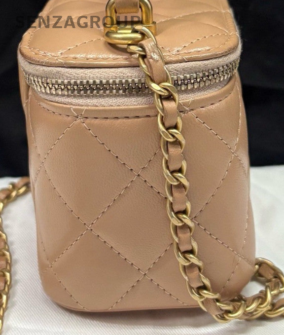 Chanel Lambskin PM Chain Shoulder Bag Crossbody Pink Gold Diamond Women Classic