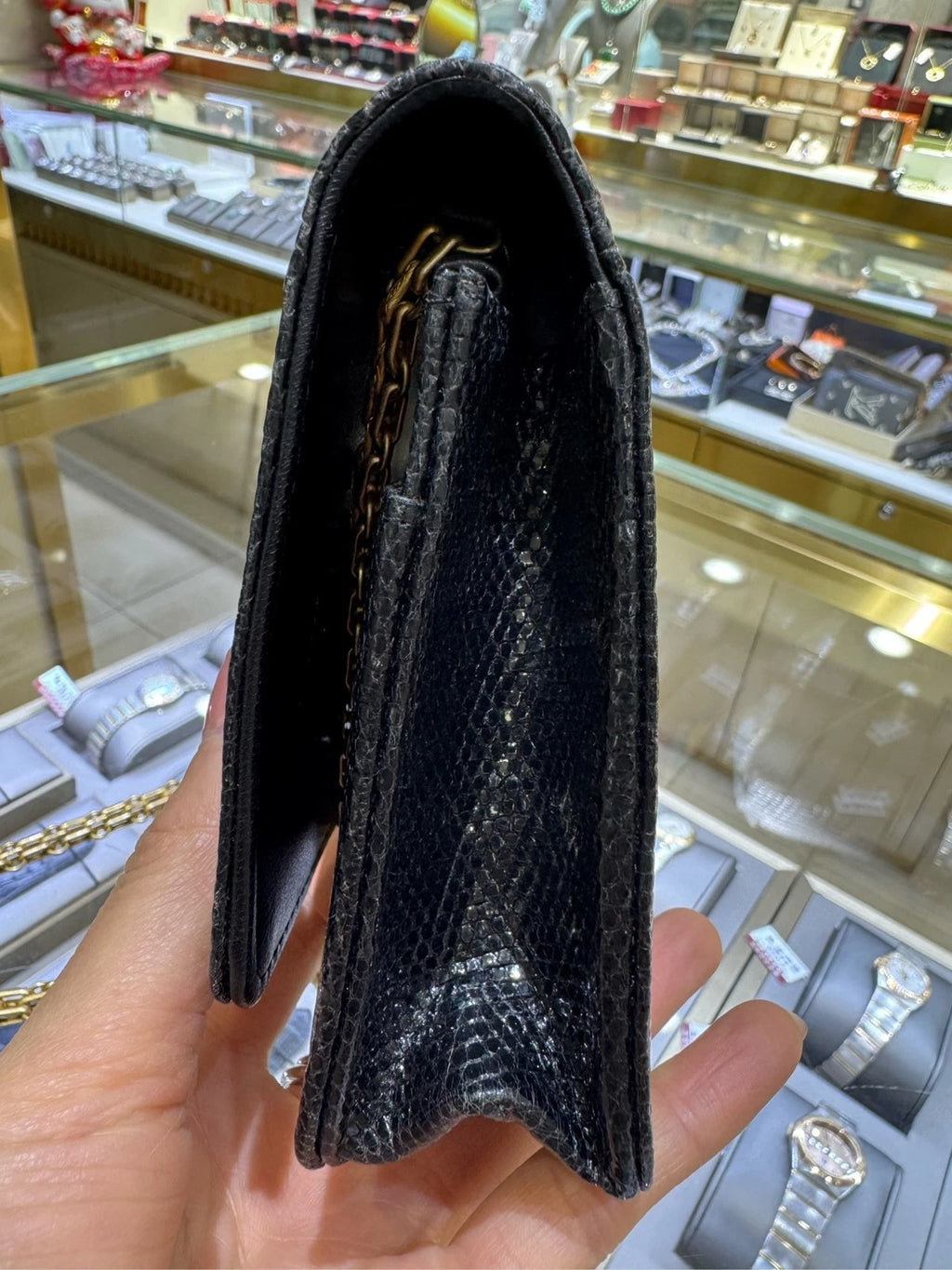 CHANEL 2.55 WOC Black Gold Lizard Leather Crossbody Bag For Women