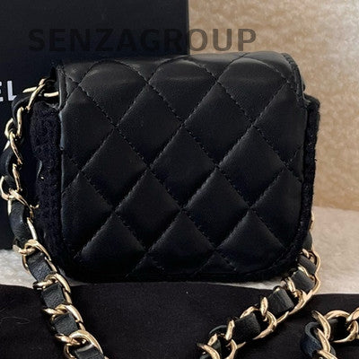 CHANEL 22 Black Calfskin Quilted Camera Bag with Gold Chain Strap