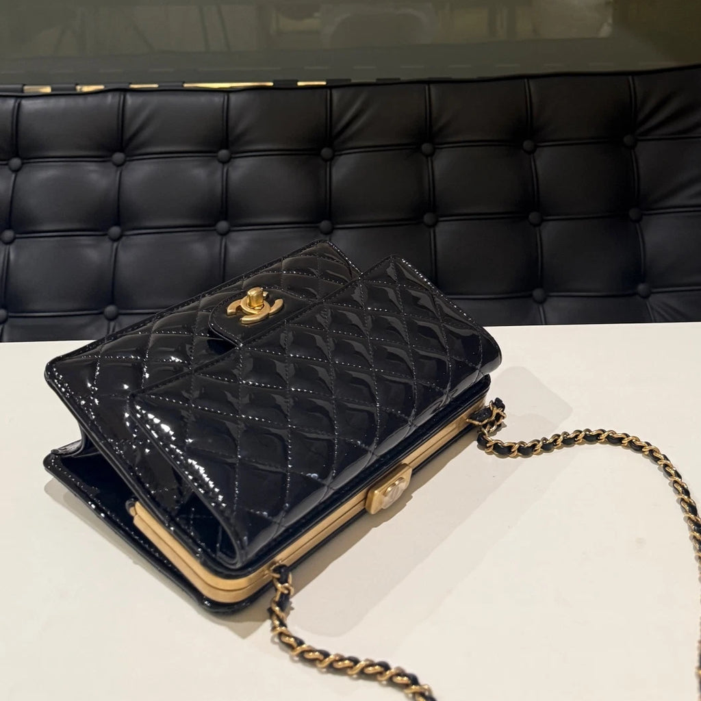 Chanel Classic Flap Quilted Chain Shoulder Bag Black Gold