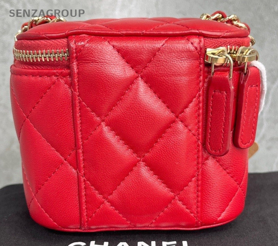 Chanel Lambskin Chain Shoulder Bag Crossbody Red Gold Used Women Classic