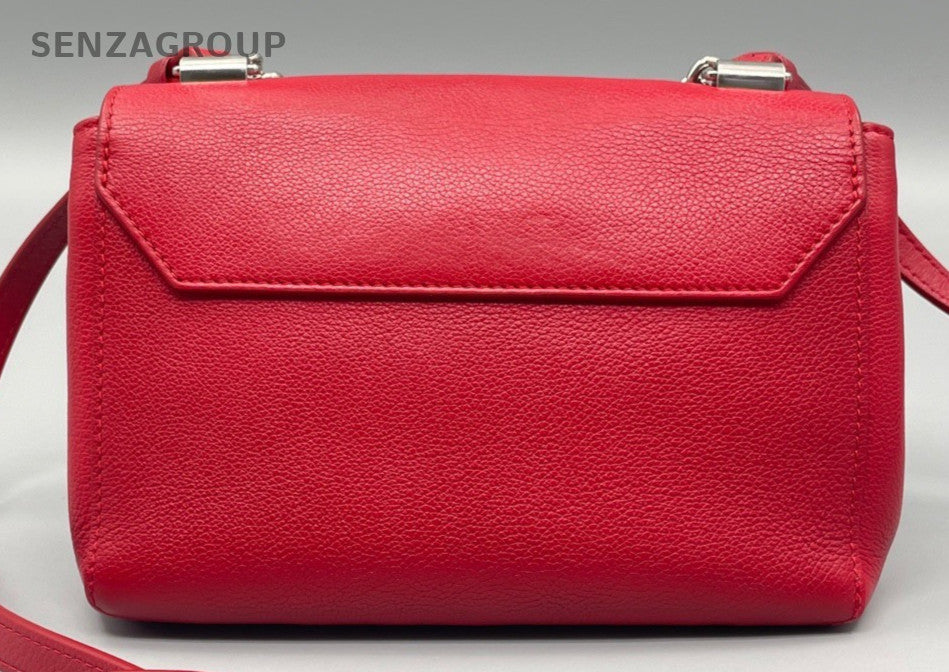 Louis Vuitton Lock Me Calfskin Top Handle Bag Crossbody Red Silver Women Classic