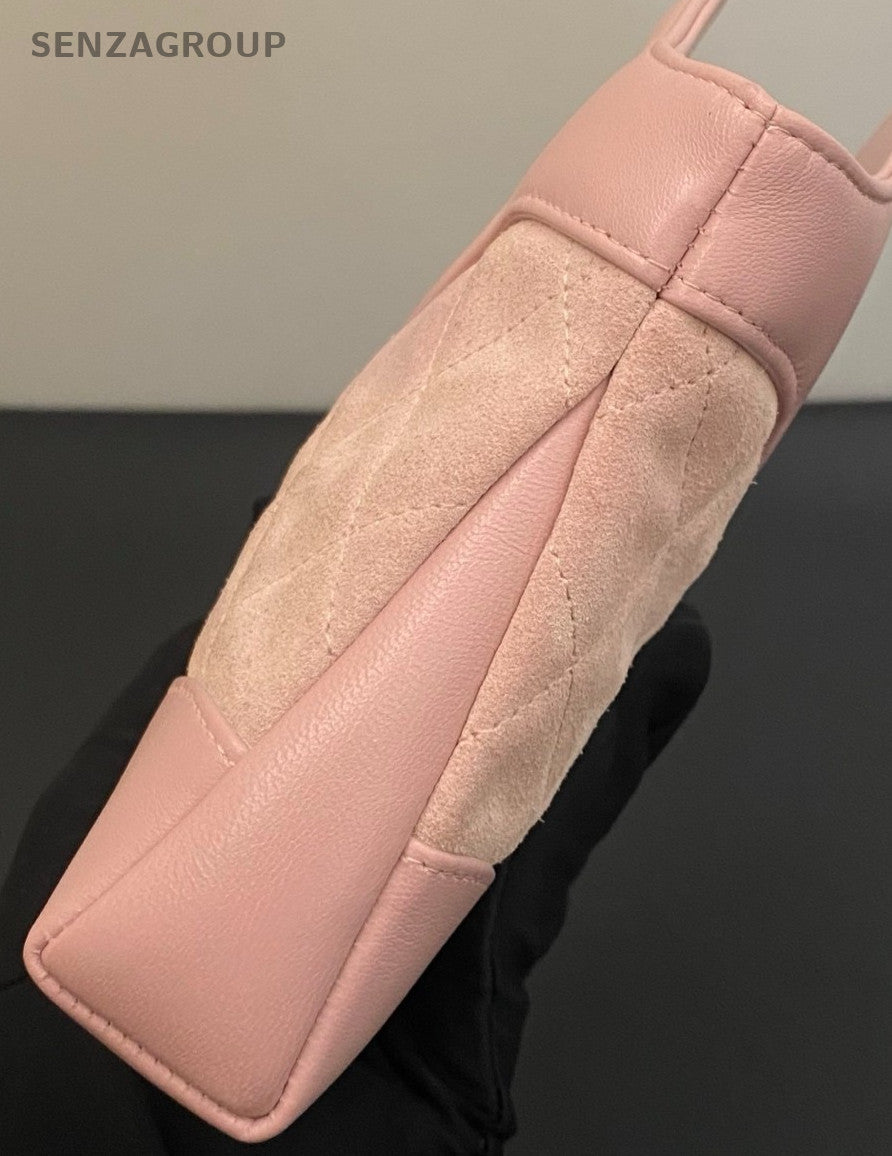 Chanel Suede Lambskin Nano Chain Shoulder Bag Crossbody Pink Gold Women Classic