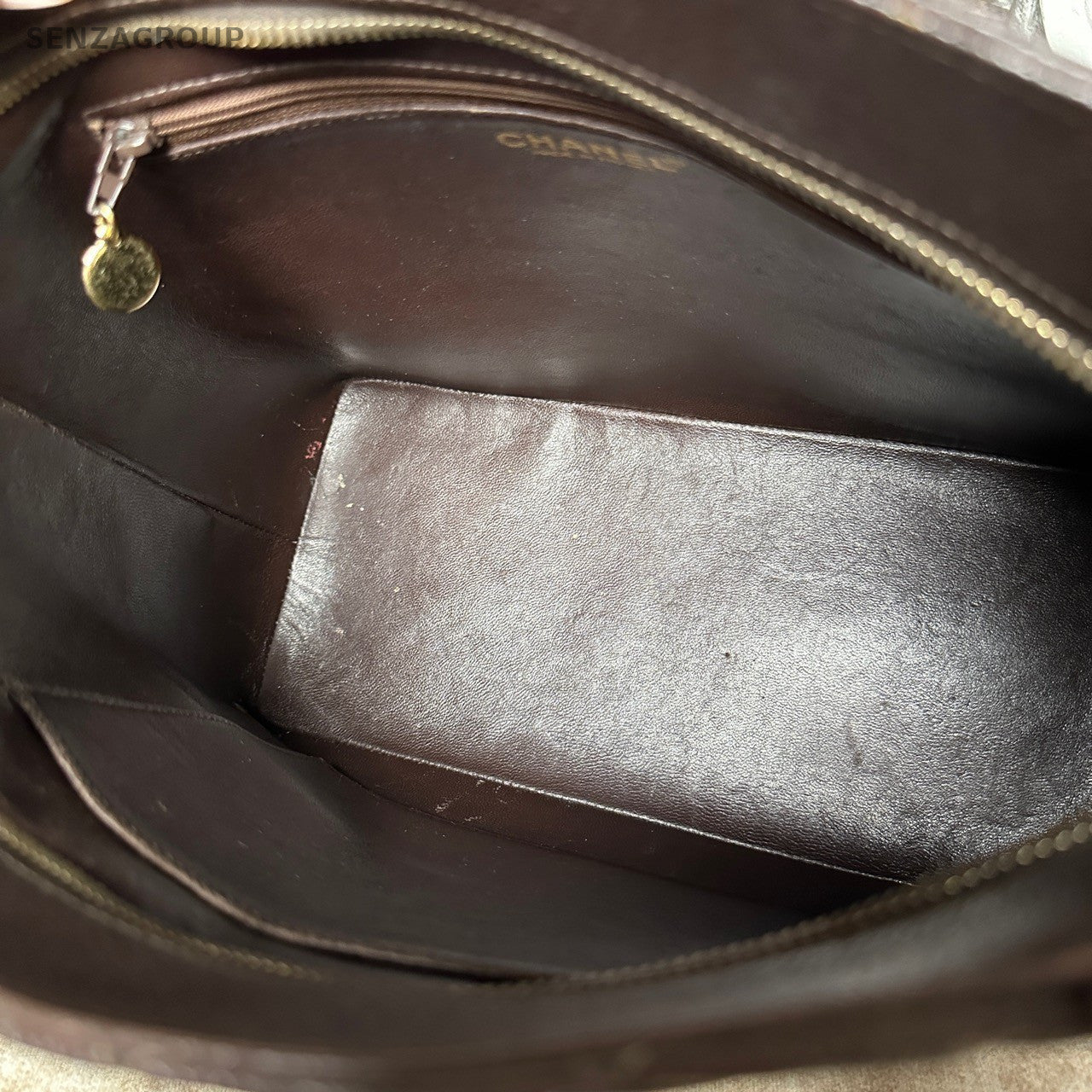 Chanel Paris-New York Flap Vintage Handbag Top Handle Bag Brown Gold Used Women