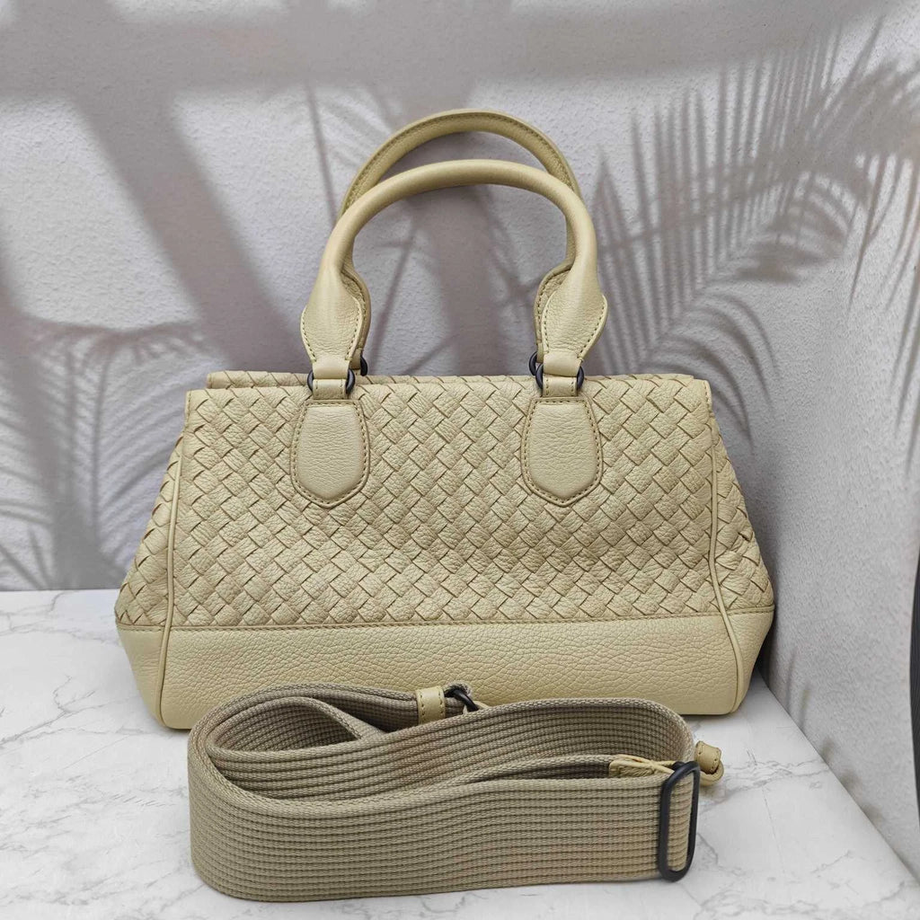 Bottega Veneta Yellow Woven Leather Tote Handbag Shoulder Crossbody Women