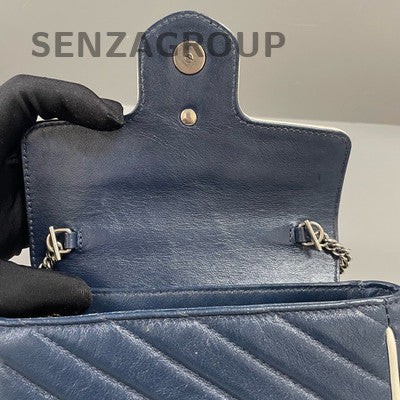 Gucci Marmont Mini Blue White Chain Shoulder Crossbody Bag Silver