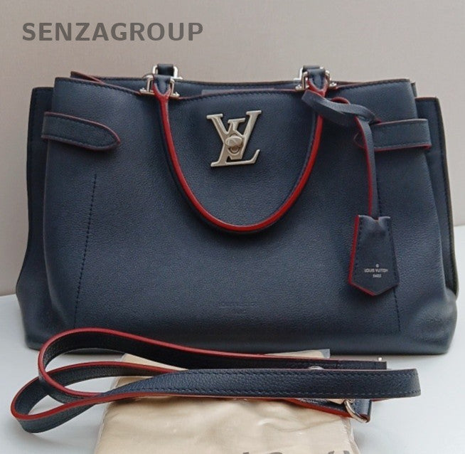 Louis Vuitton Lockme 2Way Top Handle Bag Crossbody Blue Silver Used Women