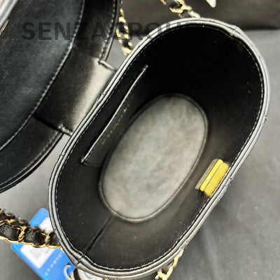Chanel Black Gold Buckle Round Bucket Bag Chain Crossbody Classic Women