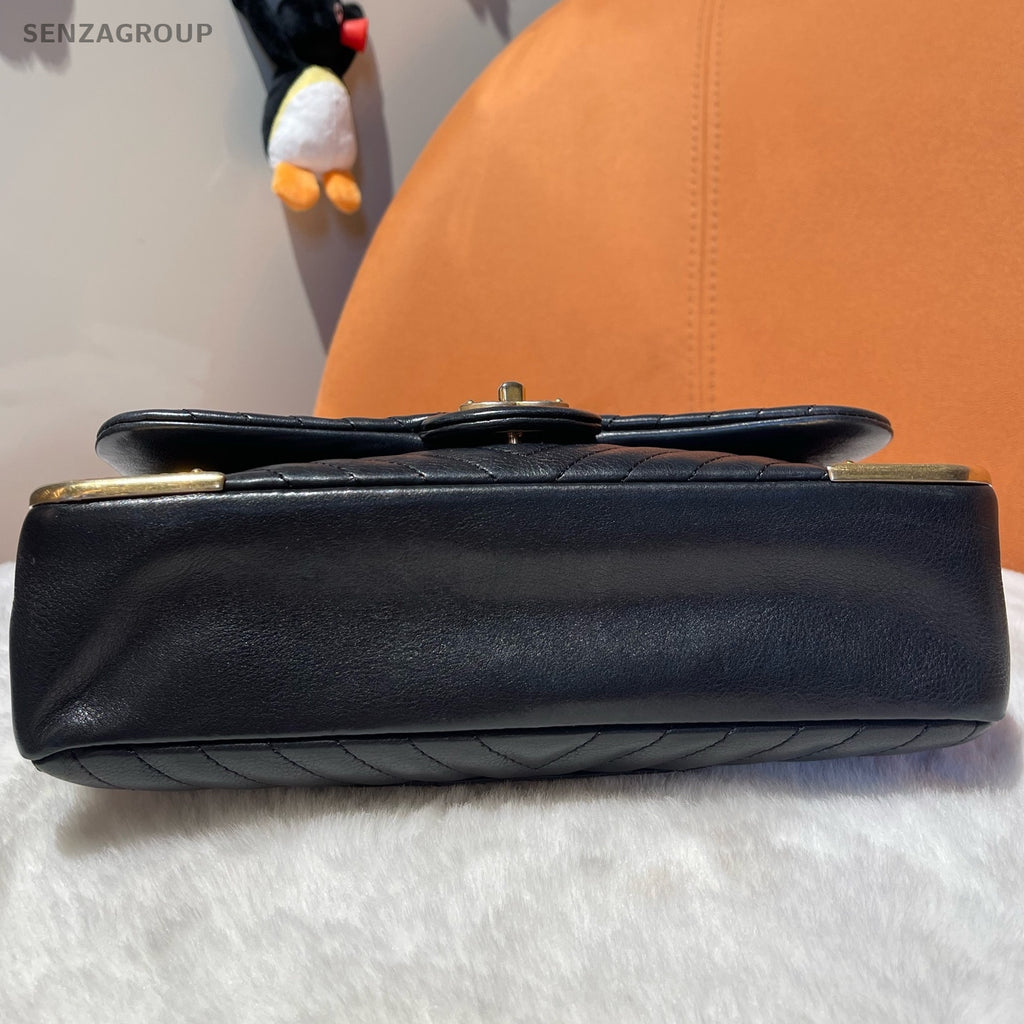Chanel CF Black Gold Calfskin V-Pattern Chain Shoulder Bag Vintage
