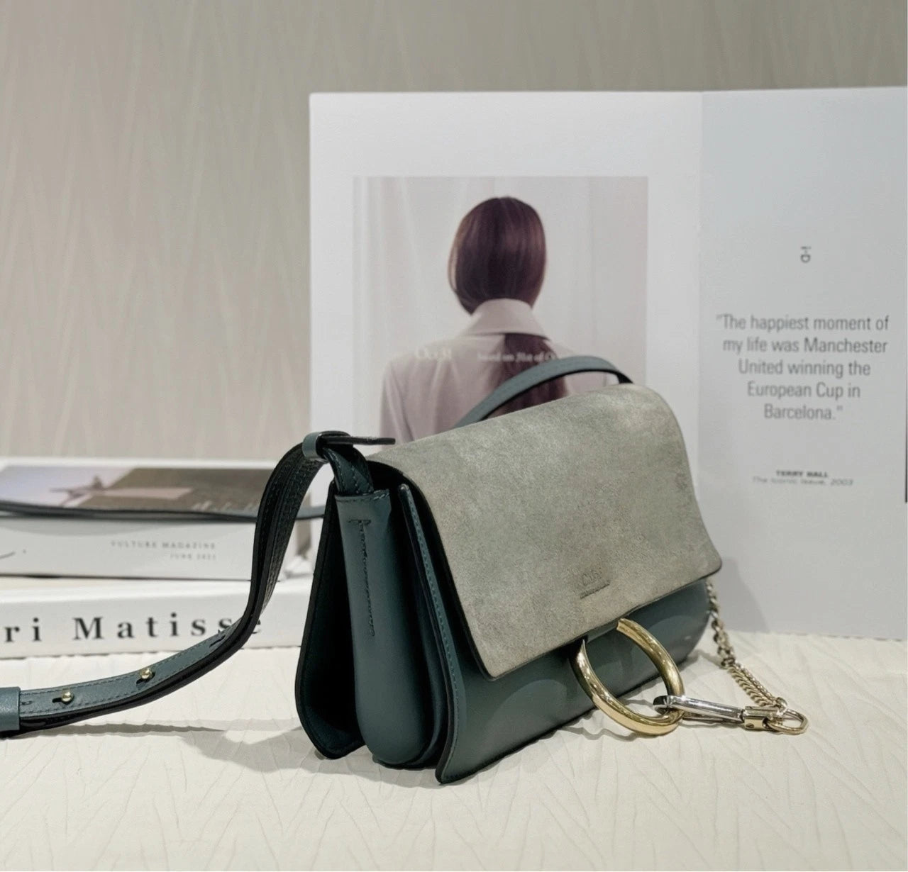 Chloe Faye Suede Green Shoulder Bag For Women