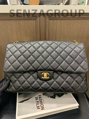 Chanel Classic Flap Black Gold Large Quilted Chain Shoulder Bag