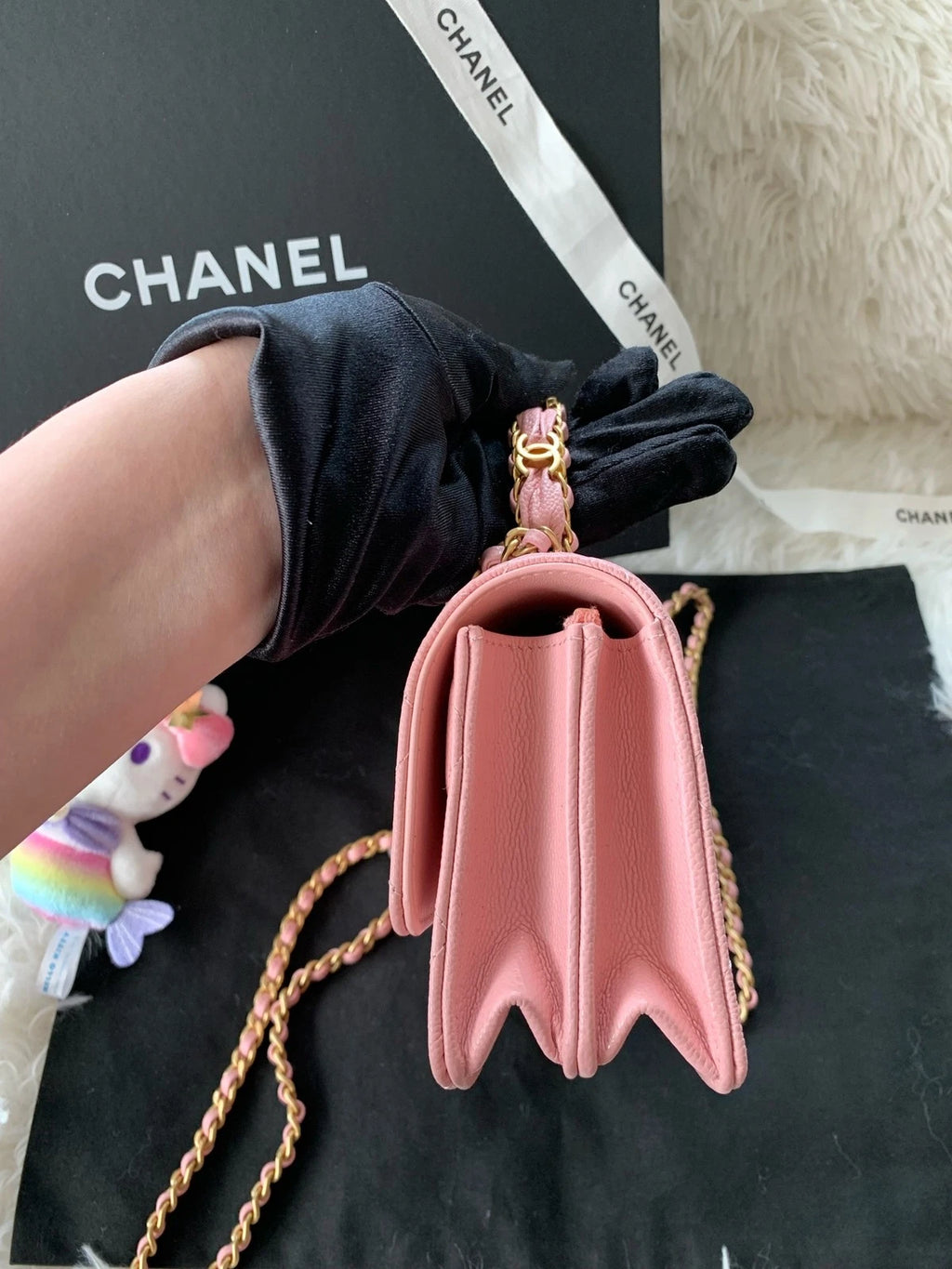 Chanel WOC Organ Bag Logo Handle Leather Pink Handbag Crossbody Women