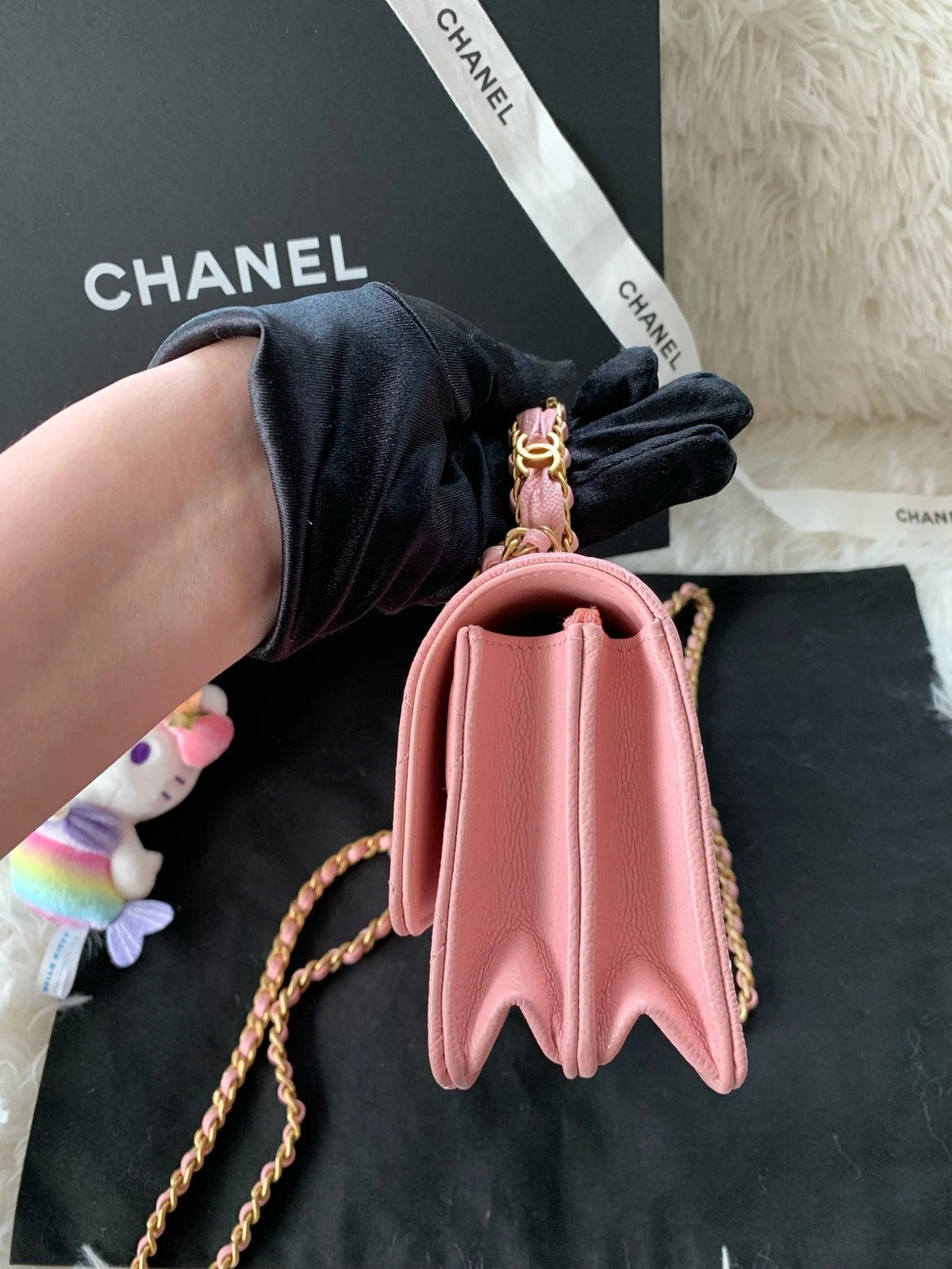 Chanel WOC Organ Bag Logo Handle Leather Pink Handbag Crossbody Women