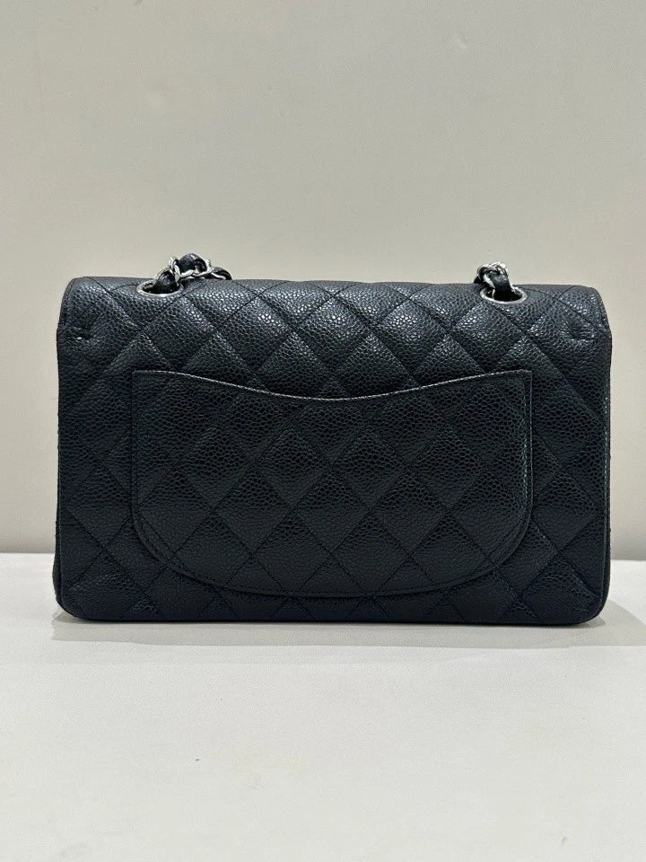 CHANEL Classic Flap Small Black Silver Shoulder Bag For Women