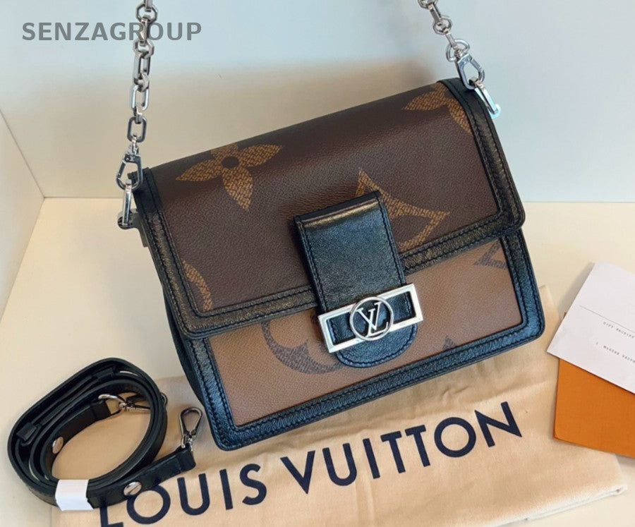 LOUIS VUITTON Monogram Black Brown Dauphine MM Shoulder Bag