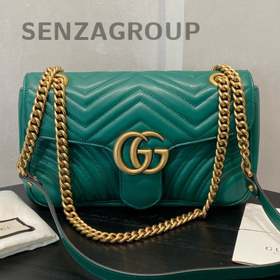 Gucci Marmont Medium Green Gold GG Chain Shoulder Bag for Women