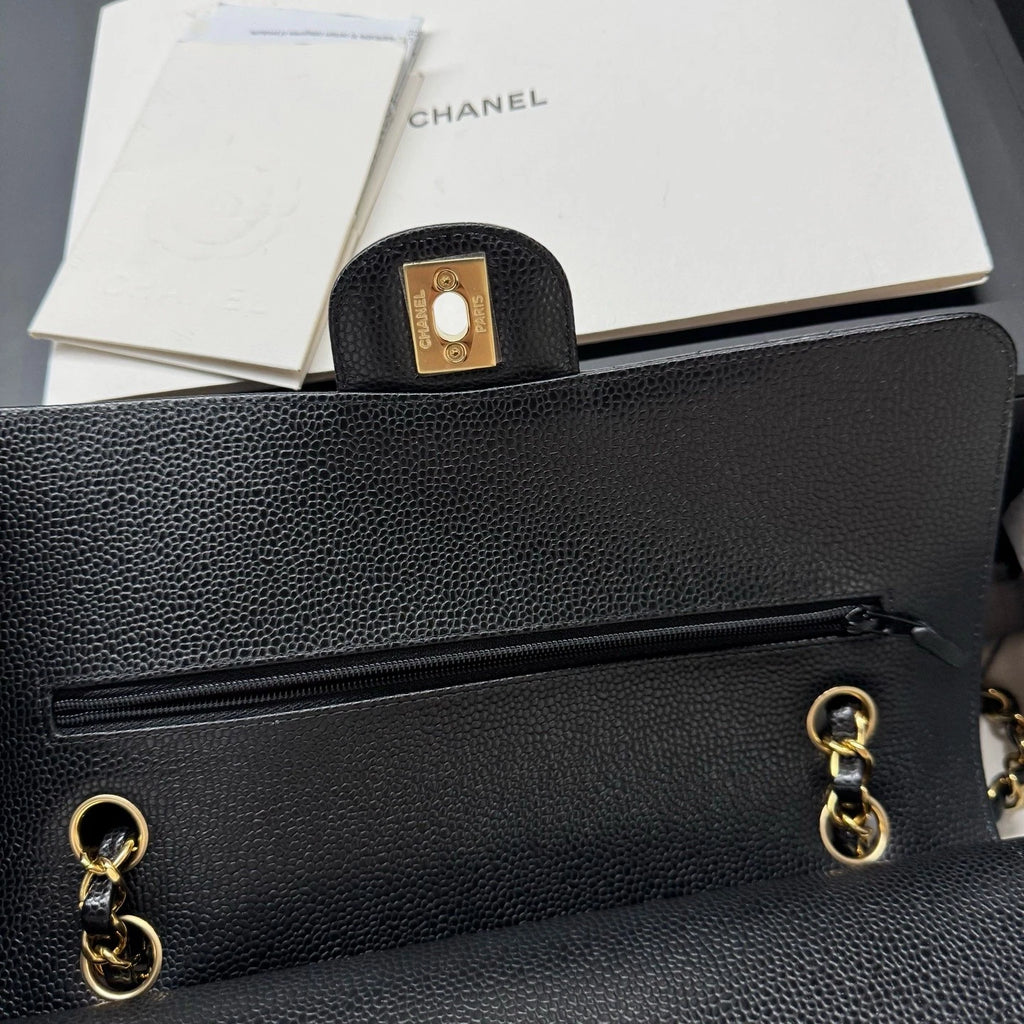 CHANEL CF Medium Black Gold Caviar Leather Shoulder Bag For Women