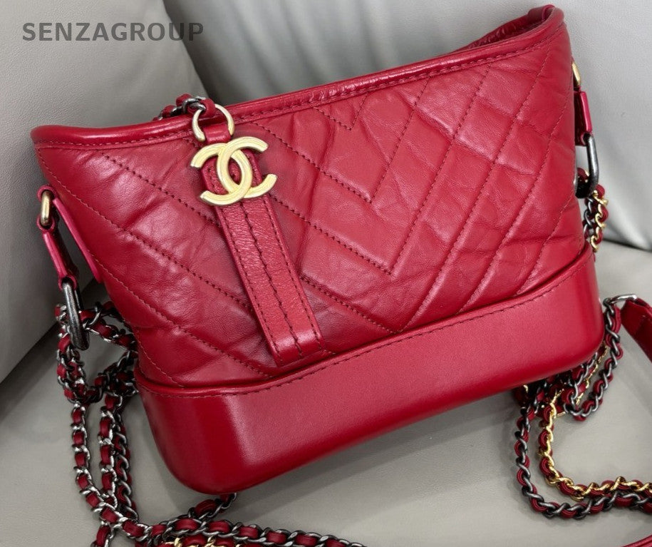 Chanel Gabrielle PM Quilted Leather Hobo Shoulder Crossbody Bag Deep Red Women