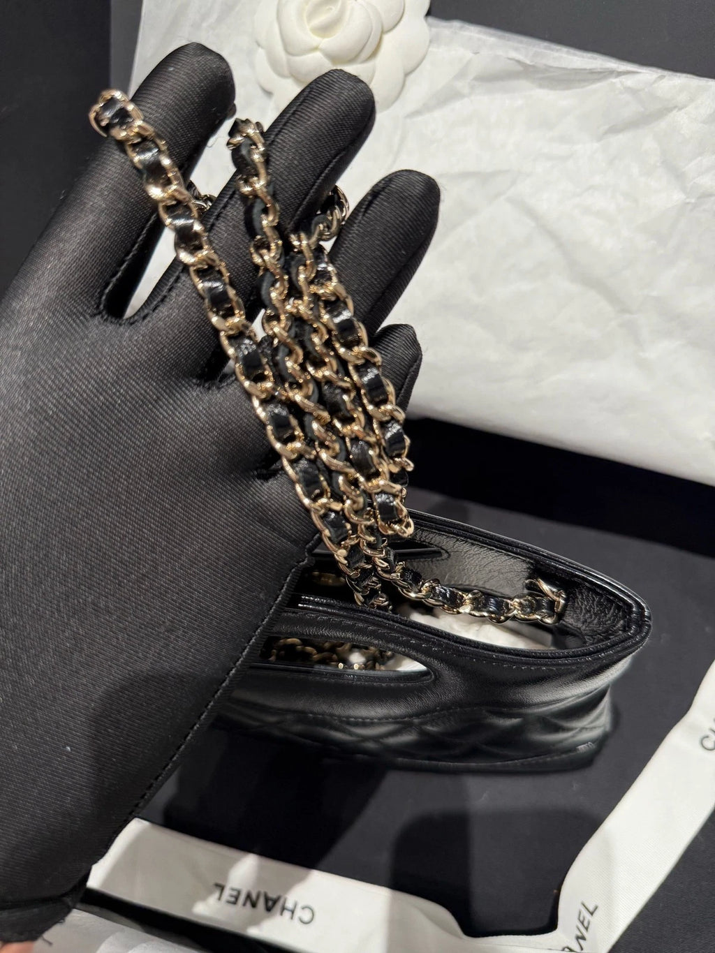 CHANEL 31 Bag Black Gold Lambskin Shoulder Bag For Women