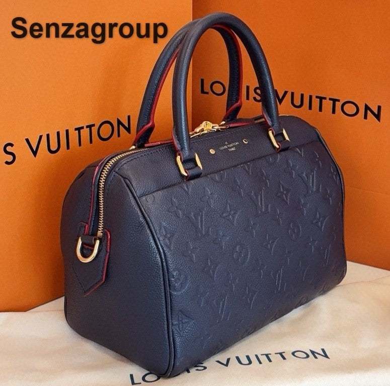 Louis Vuitton Speedy25 Monogram Top Handle Crossbody Blue Gold Women Classic