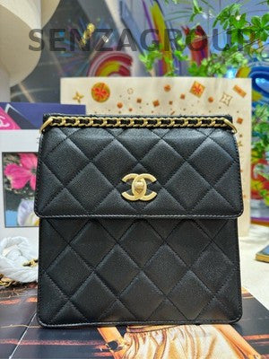 Chanel Quilted Chain Backpack Black Gold Classic Fashion Women's Bag