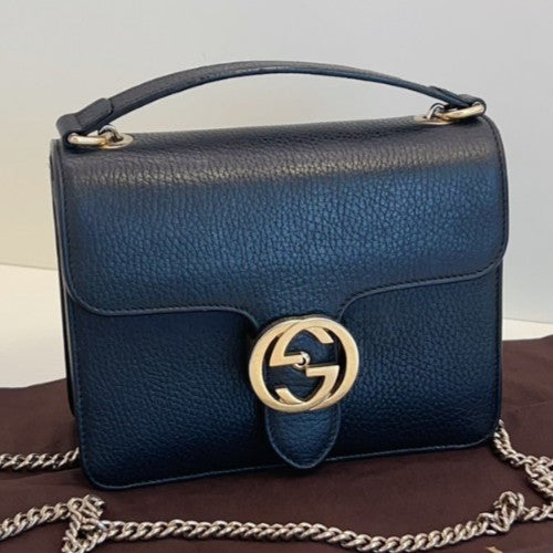 GUCCI GG Camera bag Chain Strap Black gold Top handle Crossbody bag Women
