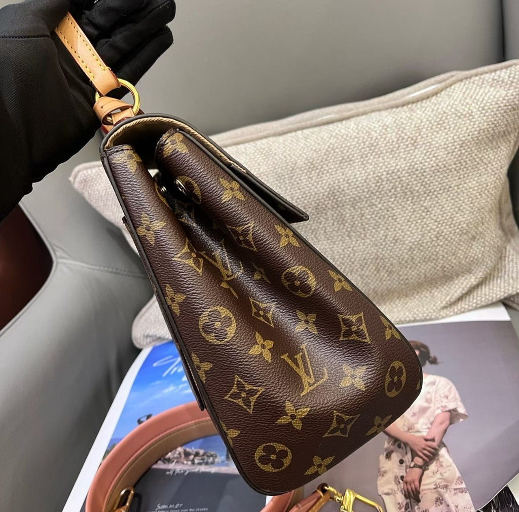 Louis Vuitton Cluny MM Monogram Top Handle Crossbody Brown Gold Women Classic