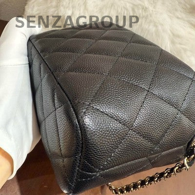 Chanel 25A Black Large Logo Gold Hardware Chain Shoulder Bag